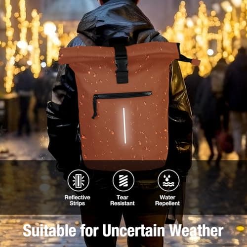 Lekeinchi 17-Inch Waterproof Laptop Backpack for Men and Women - Roll Top Design for School, Travel, Business, Work, and Camping(Brown) — view 2