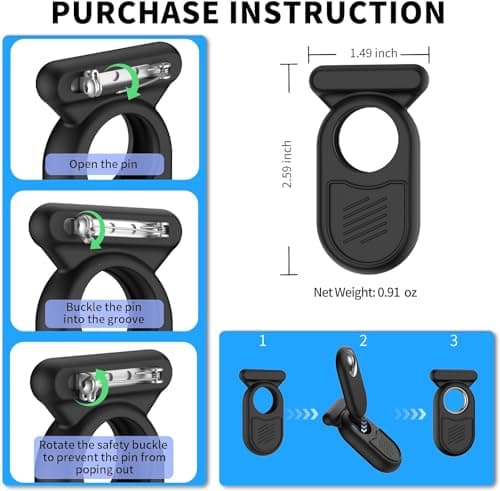 Protective Case for Galaxy SmartTag2 with Hidden Safety Pin: AIYAAIYA Non-Slip Silicone Case Compatible with Samsung Smart Tag 2 Brooch Clip for Children Pet Backpack Luggage (Black) — view 2