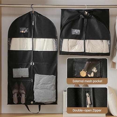 51 inch Dance Costume Bag, Suit Bag Foldable Clothes Covers with 3 Zipper Pockets Suit Carrier Hanging Garment Bags with ID Slot for Travel Storage — view 4