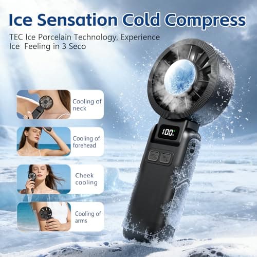 VanSmaGo Portable Handheld Turbo Ice Cooling Fan,3-in-1 Neck Fan for Travel,Tiefschwarz — view 2