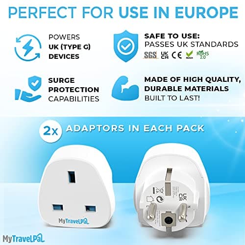 MyTravelPal UK to Europe Plug Adapter (2 Pack) | UK Safety Standards — view 4