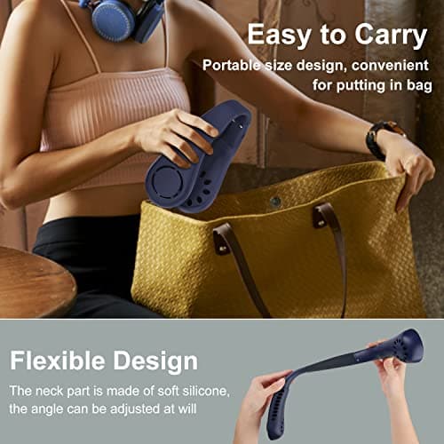 Neck Fan, Portable Neck Fans Rechargeable, 5 Speeds USB Personal Bladeless Fan 3000mAh Battery, Wearable Hands-Free Cooling Fan for Men & Women, Leafless Hanging Mini Fans for Outdoor Travel (Blue+) — view 3