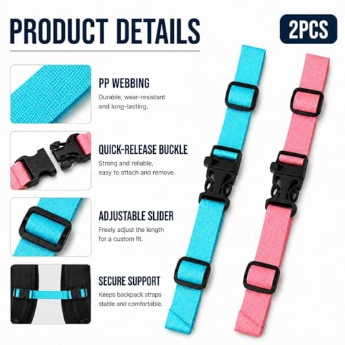 DCYQAIN 2Pcs Adjustable Backpack Chest Straps Non-Slip Quick Release Sternum Straps Extender for Adult Rucksacks Outdoor Travel Hiking Jogging Commuting Blue Pink — view 3
