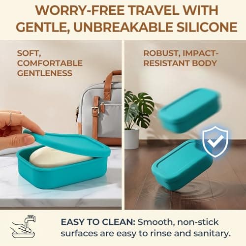AIMAIAIMAI Enhanced Leak-Proof Travel Soap Case, Silicone Soap Container with Draining Layer, Keep Soap Dry, Portable Bar Soap Holder for Bathroom, Camping, Gym, Easy to Clean (Green) — view 6