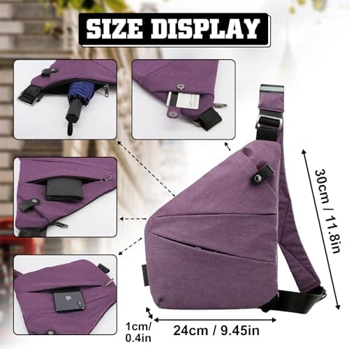 GDOKKNY Anti Theft Crossbody Bag for Women Personal Flex Travel Bag Anti-Theft Cross Body Bag Sling Chest Bag for Men （Purple） — view 3