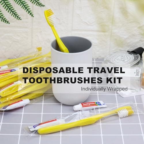 Hotel Toothbrush Set,200Pack Yellow Hollow Travel Toothbrush Set Individually Wrapped Disposable Toothbrushes with Toothpaste for Hotel,Homeless,Nursing Home,Charity — view 6