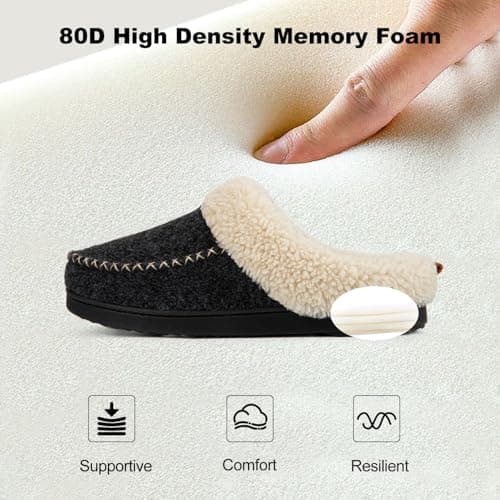 LongBay Women's Warm Slippers Memory Foam Slip-On House shoes 5-6 UK, Black — view 5