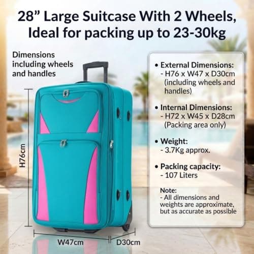 DK Luggage 28" Large Lightweight Suitcases Expandable Trolley case with 2 Wheels DK16 (Aqua, 28" Large) — view 2