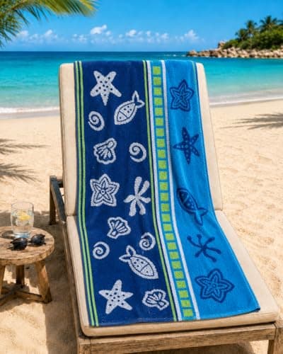 Adore Jacquard Cotton Rich Beach Towel 75 x 150cm - Starfish Blue — view 2