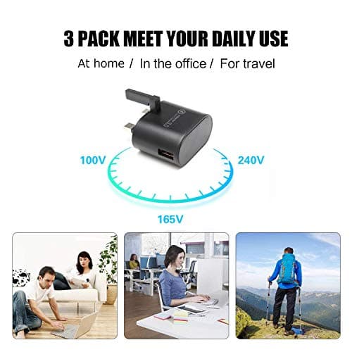 2-Pack Quick Charge 3.0 USB Wall Charger, 18W Fast Charging USB Power Adapter Wall Plug Compatible with 10W QI Wireless Charger, iPad Pro, Tablets, iPhone, Samsung Galaxy, LG, HTC — view 2
