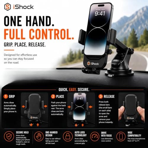 Car Phone Holder for Car Dashboard, Windscreen & Air Vent, 3-in-1 Strong Suction Mobile Phone Mount, 360° Rotatable Adjustable Car Phone Stand, Universal Holder for iPhone & Samsung — view 5
