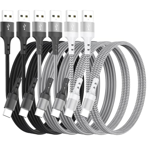 HKYUSHINE USB C Charger Cable 6-Pack Multi-Length 3.1A USB A to USB C Charging Cable, Fast Type C Cord Compatible with Samsung Galaxy Note, Google Pixel, LG, OnePlus, Moto G,for iPhone15/16/17