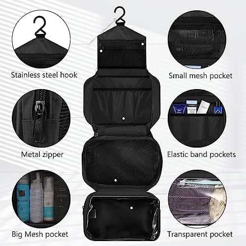 homchen Hanging Travel Toiletry Bag, Waterproof Folding Portable Cosmetic Wash Bag for Men and Women (M, Black02) — view 4