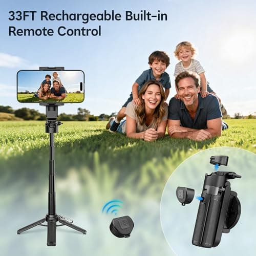 Magnetic Tripod for iPhone, 14.5" Mini Selfie Stick with Remote for MagSafe, Portable Pocket Size Selfie Stick with Metal Ring, Small/Compact Cell Phone Stand for Recording, Travel and Vlogging-Black — view 3