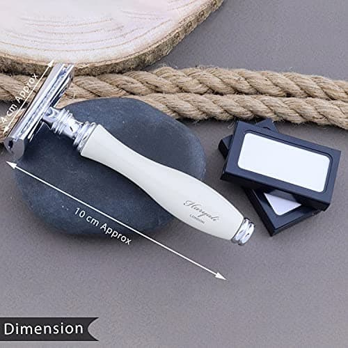 Haryali London, Double Edge Safety Razor with Leather Pouch – Reusable Travel Safety Razor for Men – DE Razor for Close Smooth Shave – Wet Shaving Razor Off White — view 4