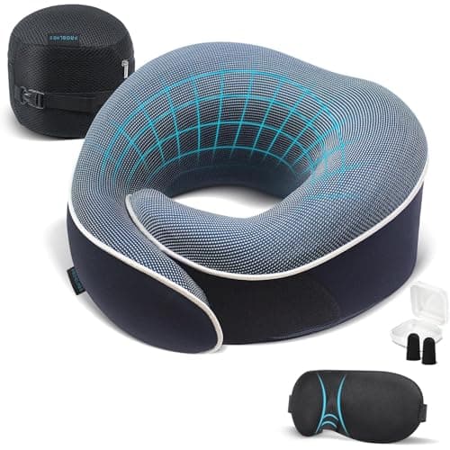 Proglobe Neck Pillow for Travel, Memory Foam, Long Haul Flights, Blue