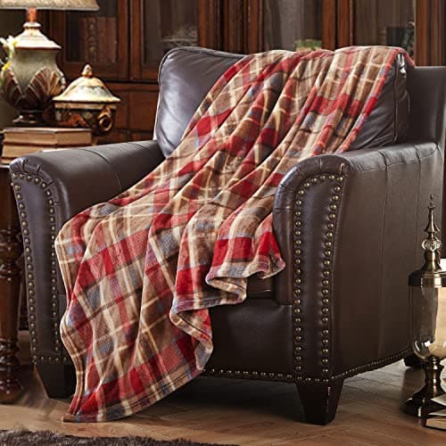 DREAMLANDING Fleece Throws For Sofa Bed Chair Soft Colorful Oversized, Decorative Ultra-Plush Throw Blanket (130x150cm, Red Plaid) — view 6