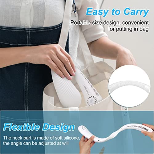 LYMYBETY Portable Neck Fan, Rechargeable Hanging Bladeless Hands Free Fan with 3 Speeds, 3000 mAh Battery Operated Wearable Personal for Men Women Kids Home Office Travel Outdoor (White, T36) — view 4