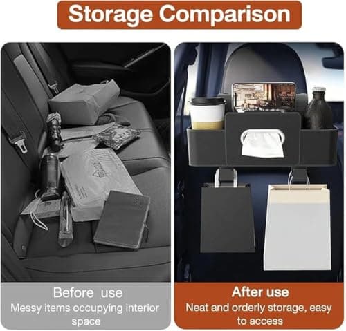 budiniao Leather Car Organizer Cup Holder Phone Mount Tissue,beige — view 3