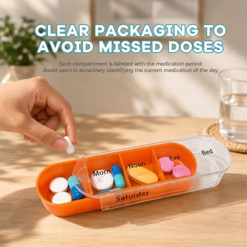 Weekly Stackable Pill Organizer 7 Day Pill Box 4 Times a Day, Colour Coded — view 3