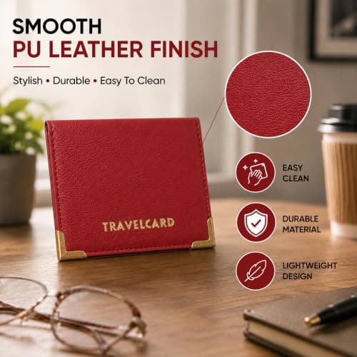 Lizzy PU Leather Travel Card | Plain & Polka Dot Unisex Credit Card ID Card Bus & Rail Pass Bank Oyster Pocket Wallet Case Holders (Maroon) — view 5