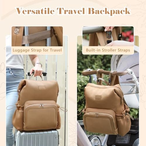 MISS FONG Changing Bag Backpack, Baby Bag Backpacks Neoprene Baby Changing Bags Nappy Maternity Bag Travel Large Capacity with Changing Mat Stroller Insulated Pockets 12 Pockets for Mom & Dad-Brown — view 6