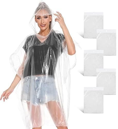 5-Pack Emergency Disposable Rain Ponchos for Adults