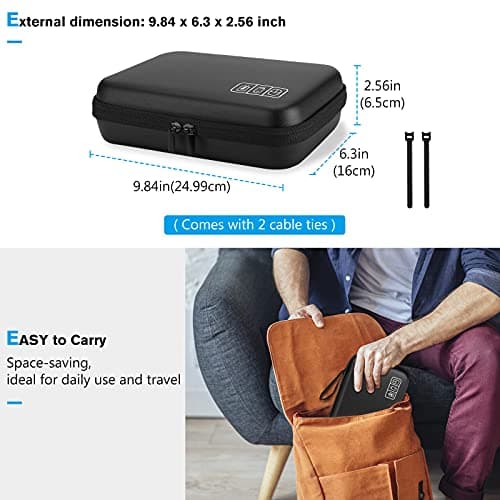 ProCase Hard Travel Electronic Organizer Case for MacBook Power Adapter Chargers Cables Power Bank Apple Magic Mouse Apple Pencil USB Flash Disk SD Card Small Portable Accessories Bag -XL,Black — view 6