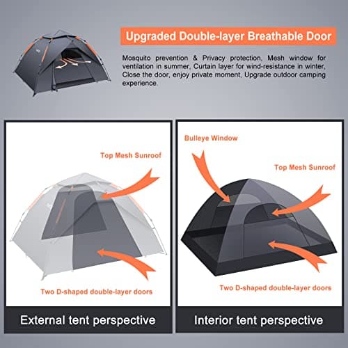 Camping Tent 2-3 Person Tent Pop Up Dome Tent,Tarpaulin Double Layers — view 4