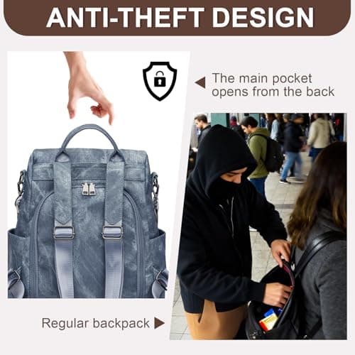 Eshow Womens Backpack Anti Theft Waterproof, Ladies Rucksack Vegan Leather Fashion, Daypack Convertible small makeup bag With RFID, Handbag Shoulder For Travel School Work Blue — view 3