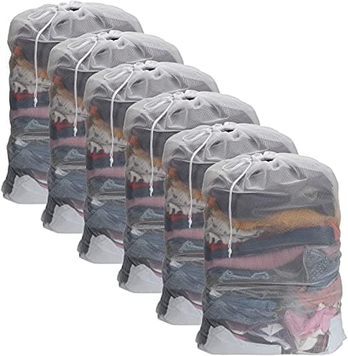 WUWEOT 6 Pack Mesh Laundry Bag with Drawstring Closure, 60 x 90 cm Heavy Duty Extra Large Laundry Bags for Travel, Storage, College, Dorm and Apartment Dwellers, Machine Washable