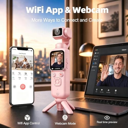 4K Gimbal Vlogging Camera with 330° Rotating Lens,1.72" Touchscreen,75MP Pocket Handheld Cam,WiFi App Control, EIS,Face Tracking,TF Card Included,Travel and Vlogging Daily Recording (pink,128GB) — view 4