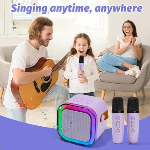 Mini Karaoke Machine for Kids Adults with 2 Wireless Microphones, Portable Singing Machine for Ages 3,4,5,6,7,8,9,10,11,12+ Years Old Girl Birthday Gift, Karaoke Speaker, Family,Home Party (Purple) — view 4