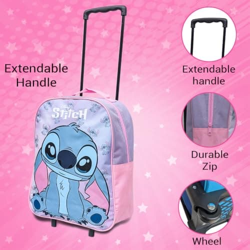 Disney Stitch Kids Cabin Bag Suitcase for Girls- Lightweight with Wheels & Telescopic Handle - Ideal for Short Breaks, Holidays, Sleepovers, School Trips (Stitch) — view 3