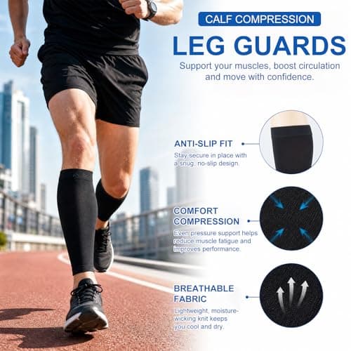 FACHOI Calf Compression Sleeves Men Women, Elastic Calf Support Footless Socks Sports Calf Support Compression Stockings for Shin Splint, Varicose Vein F4-HTRLW (Black-XXL) — view 4