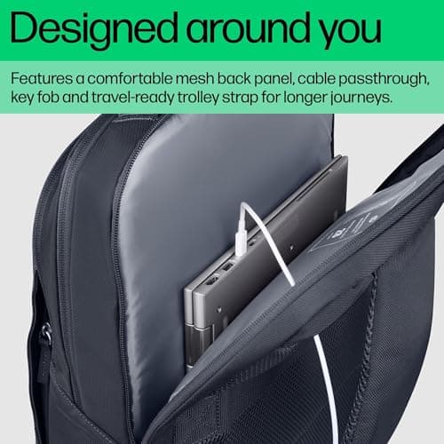 HP Everyday Backpack for 16" Laptop, Made with 600D Recycled Polyester, 21L, Padded Compartment, Water Resistant, Grey — view 3