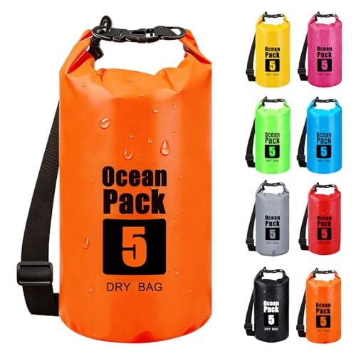 RONGZUBAT 5L Waterproof Dry Bag with Adjustable Shoulder Strap, Roll Top Dry Sack, Lightweight Waterproof Bag for Kayaking, Paddle Boarding, Boating, Beach, Swimming, Camping and Travel - Orange