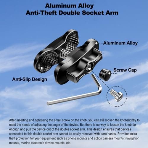 iMESTOU Double 1 in Long Anti-Theft Alarm for RAM Holders B-Size – Safety Ball Joint Adapter Made of Aircraft Aluminium with Tool-free Adjustment, Length 6.3 cm — view 2