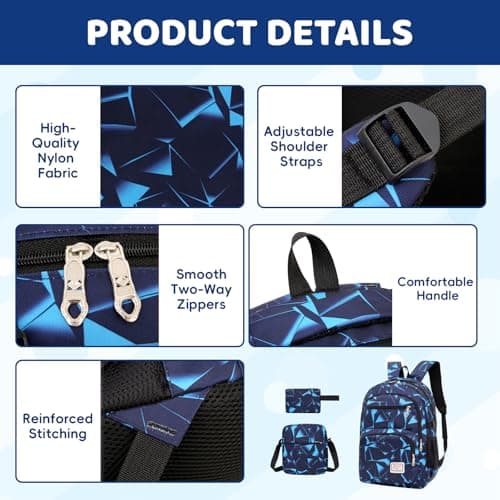 Aucuu School Bags for Boys Backpack Sets, 3 in 1 Book Bag Set Large Capacity, Waterproof Lightweight Primary Middle Schoolbag with Crossbody Bag & Pencil Case for Kids Children Students Teens — view 4
