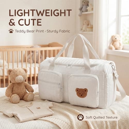 GWCYMYD Large Baby Hospital Bag, Baby Changing Bag, Soft Maternity Bags with Cotton Padding & Multiple Pockets Essential Nappy Bags for Mum, Lightweight Travel Overnight Holdall Shoulder Strap(White) — view 3