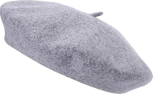 reshmena® Adult Beret Hat Women French Style Wool Hat Plain Classic Color Berets Hat's Unisex Soft Warm Outdoor Vintage Artist Hat's Beanie Unisex Beret Light Grey