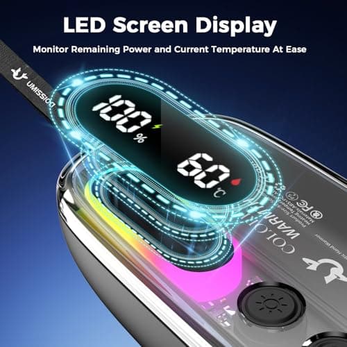 Magnetic Hand Warmers Rechargeable 2 Pack, Electric Hand Warmer Reusable with RGB Lights, 4 Heating Levels & Digital Display,Portable Pocket Handwarmers Heater Gifts for Men Women Golf Skiing Gaming — view 3