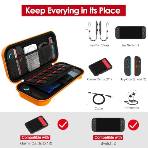 ivoler Carry Case for Nintendo Switch 2 (2025 Model) – Protective Portable Hard Shell Pouch Carrying Travel Game Bag – Orange — view 2