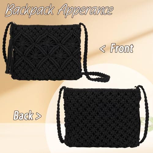Sahunfri Straw Crossbody Bag for Women Bohemian Shoulder Bag Woven Crochet Purse For Summer Beach Travel Clutch Handbag (Black) — view 6