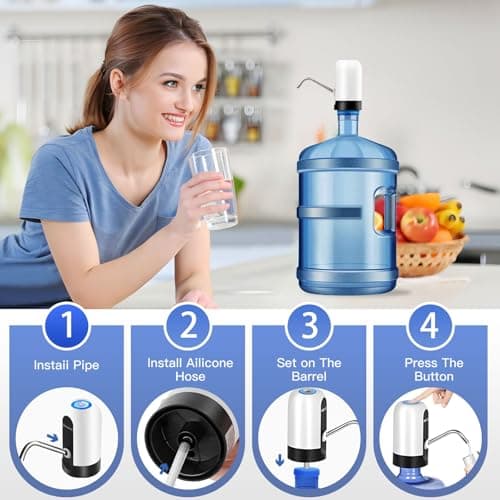 EASYSPEED Water Bottle Pump with 2 Adapters, Portable USB Automatic Water Dispenser Fountain, Electric Drinking Pump for 2-5 Gallon Water Bottle,White — view 5
