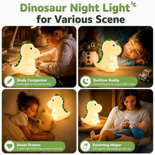 Kids Night Light Squishy Dinosaur Nightlight for Kids Room 7 Color Changing Children Bedside Lamp Portable Rechargeable Touch Dimmable Baby Silicone Cute Night Light Dinosaur Lamp for Boys Girls — view 2