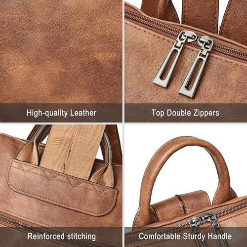 Shrrie Vegan Leather Backpack for Women Backpack Purse 15.6 inch Womens Laptop Backpack for College Travel Work-Two-toned Brown — view 6