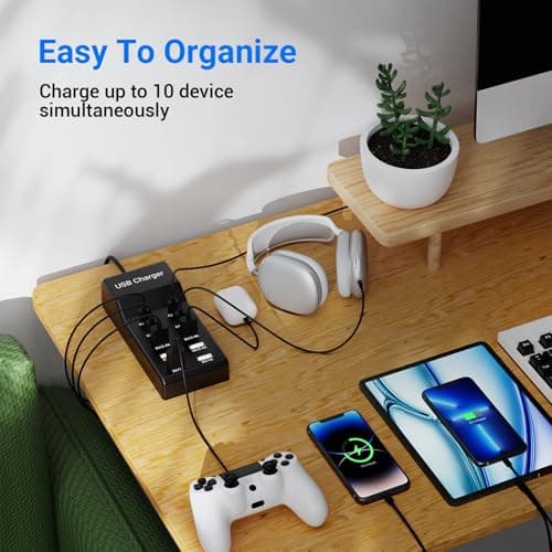 Resypey USB Charging Station, 50W10A USB Charger Block with 10-Port (6 USB-A Port & 4 USB-C Port), Multiport USB Power Strip Compatible with iPhone, Galaxy, iPad, Earbuds or Other USB Charging Devices — view 5