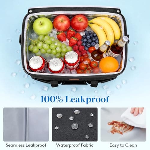Lifewit Insulated Lunch Cooler Bag 30L Spacious Leak-Resistant Thermal Tote with Multiple Compartments, Reusable Soft Cooler for Work, Beach Trips, Picnics, Black — view 4