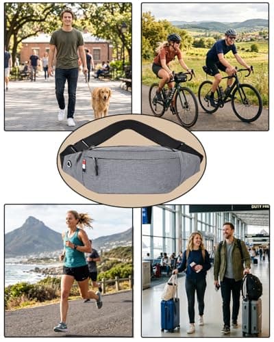 Bum Bag for Ladies Women Men Girls Bumbags Waist Fanny Pack with Headphone Jack and Adjustable Belt for Sport Running Hiking for Men Women (Grey) — view 3